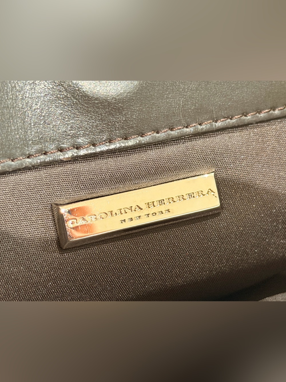 Carolina Herrera Beige and Dark Brown Monogram Tote - Picture 6 of 9